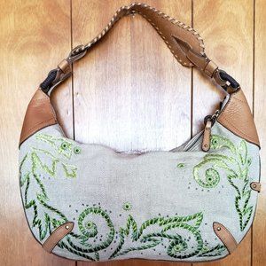Cole Haan Embroidered with Leather Trim Boho Bag